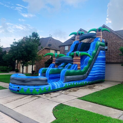 Blue Crush 18 foot water slide on a driveway